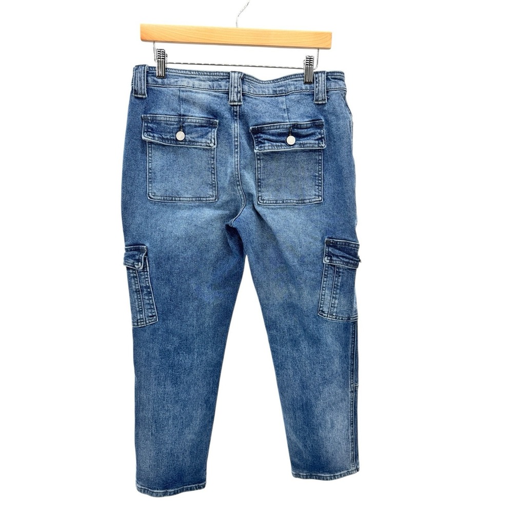 KanCan High Rise Utility Straight Cargo Pants Jeans Size 9/28 Stretch Pockets - Picture 3 of 7